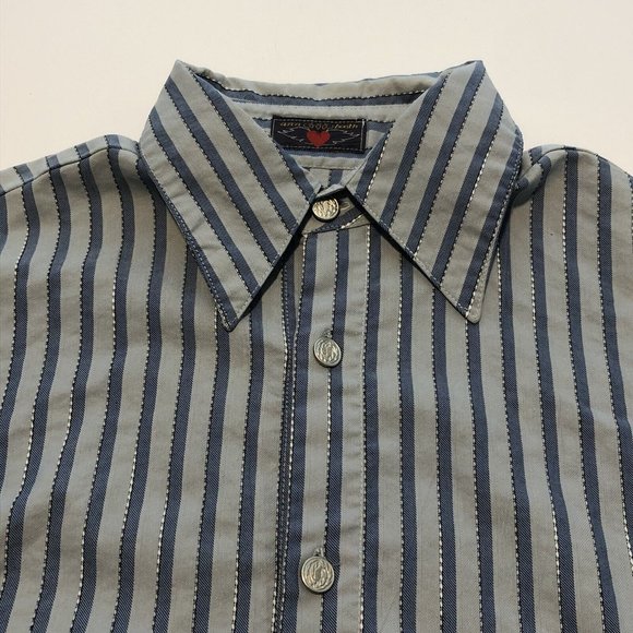 ANN BOOTH Custom Made Men’s Blue Striped Long Sleeved Button Up Shirt Small - Picture 7 of 11